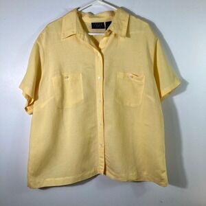 Womens Crazy‎ Horse Liz Claiborne SS Button Shirt Yellow Front Pockets 2X